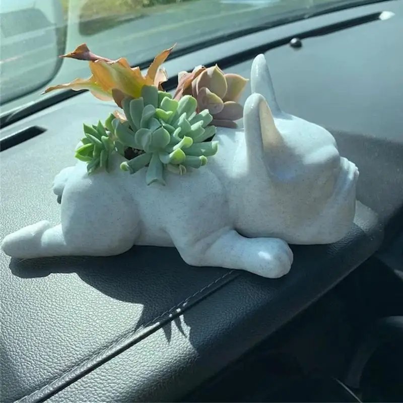 Mini French Bulldog Plant Resin Dog Succulent Planter Ornaments Planter Waterproof Handicraft Christmas Gift Garden Lawn Decor 3