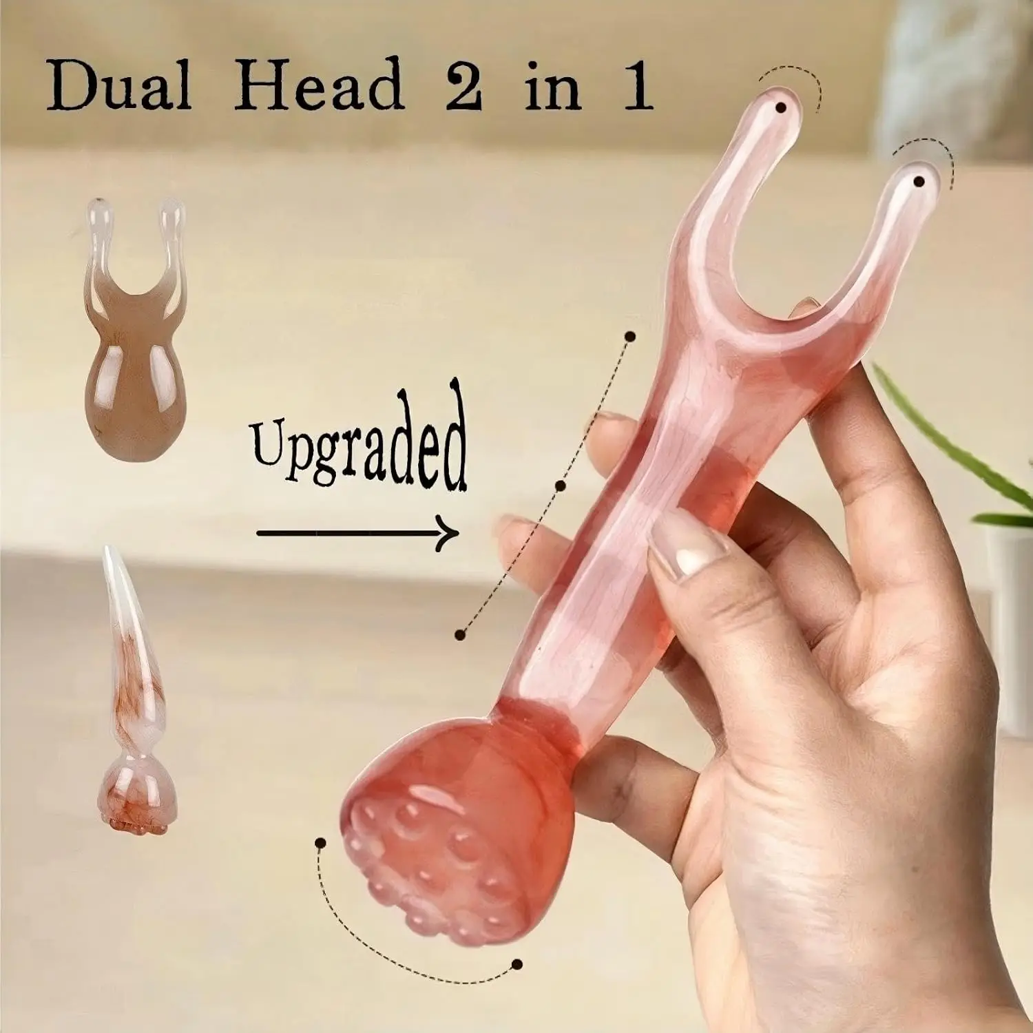 Double-Ended Nose and Facial Massage Stick with 10 Points Head and Meridian Scraping Tool Gua Sha Massager for Face Neck Back