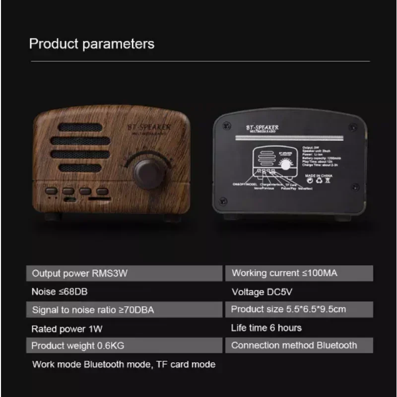 BT01 Retro Bluetooth5.0 Speaker Wooden Old Fashioned Classic Style Strong Bass Enhancement Loud Volume Sound Box With FM Radio 6