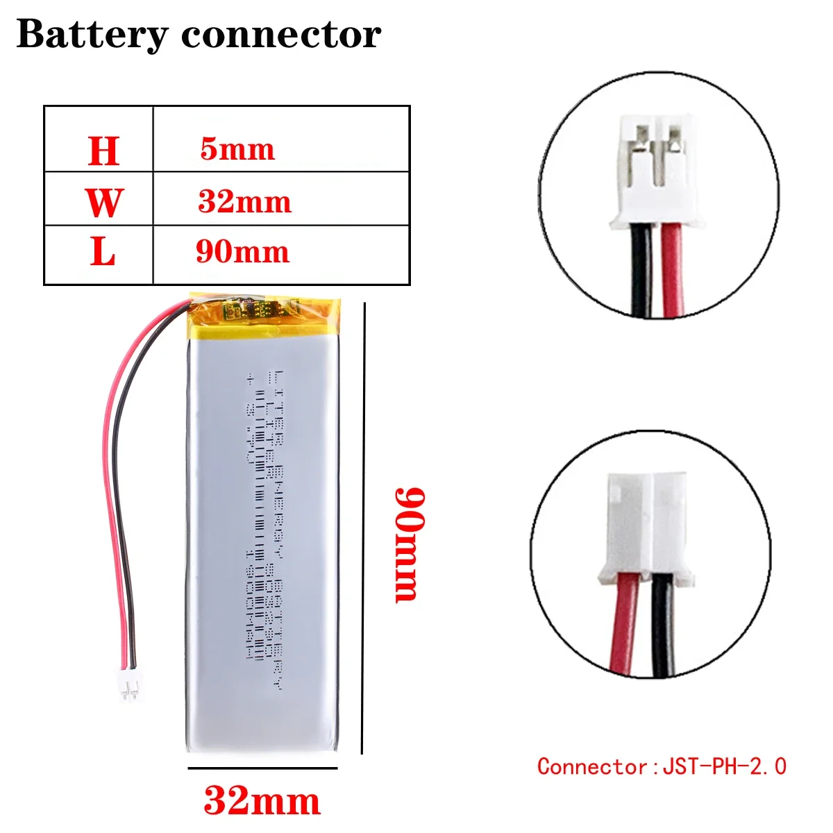 PH 2.0mm 3.7v 503290 1900mah Rechargeable Li-Polymer Li-ion Battery Replace for Bluetooth Version of the KBD67 Lite Keyboard
