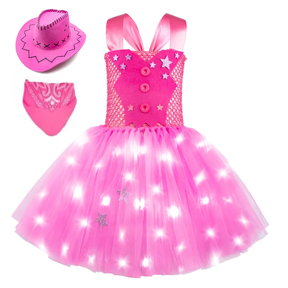 

Princess Girls Mesh Tutu Dress LED Light Up Performance Stage Costumes Children Kids Birthday Cosplay Dresses Vestidos