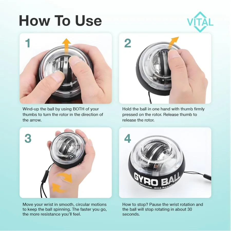 Vital Wrist Ball Exerciser Gyro Ball Hand Gyroscopic Wrist Strengthener & Forearm Trainer with Zinc Rotor Grip Strength Training