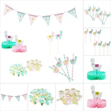 Cute Llama Alpaca Themed Party Disposable Tableware Paper Napkins Plates Cups Foil Balloon for Birthday Party Hanging Decoration