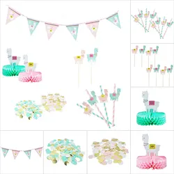 Cute Llama Alpaca Themed Party Disposable Tableware Paper Napkins Plates Cups Foil Balloon for Birthday Party Hanging Decoration