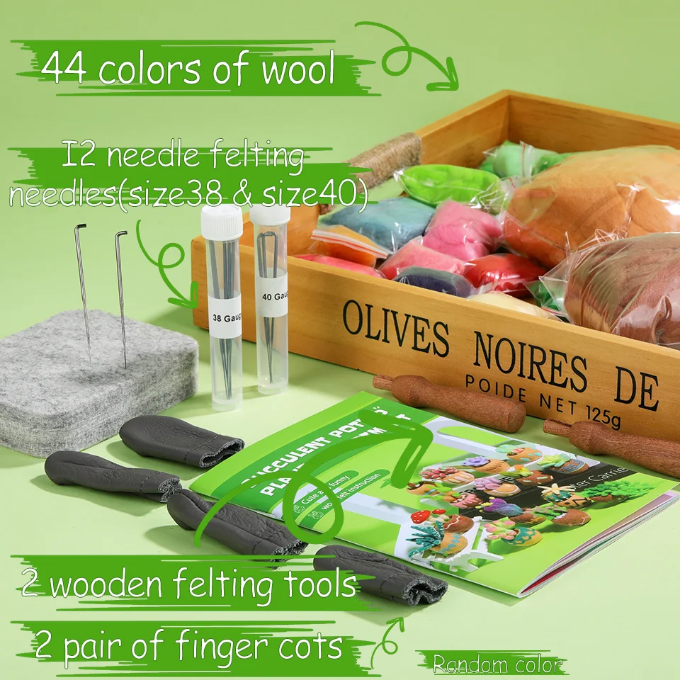 BUDDUR Succulent Potted Plant Wool Felting Kit With Instruction and Felting Needles Beginners DIY Handmade Craft Accessories