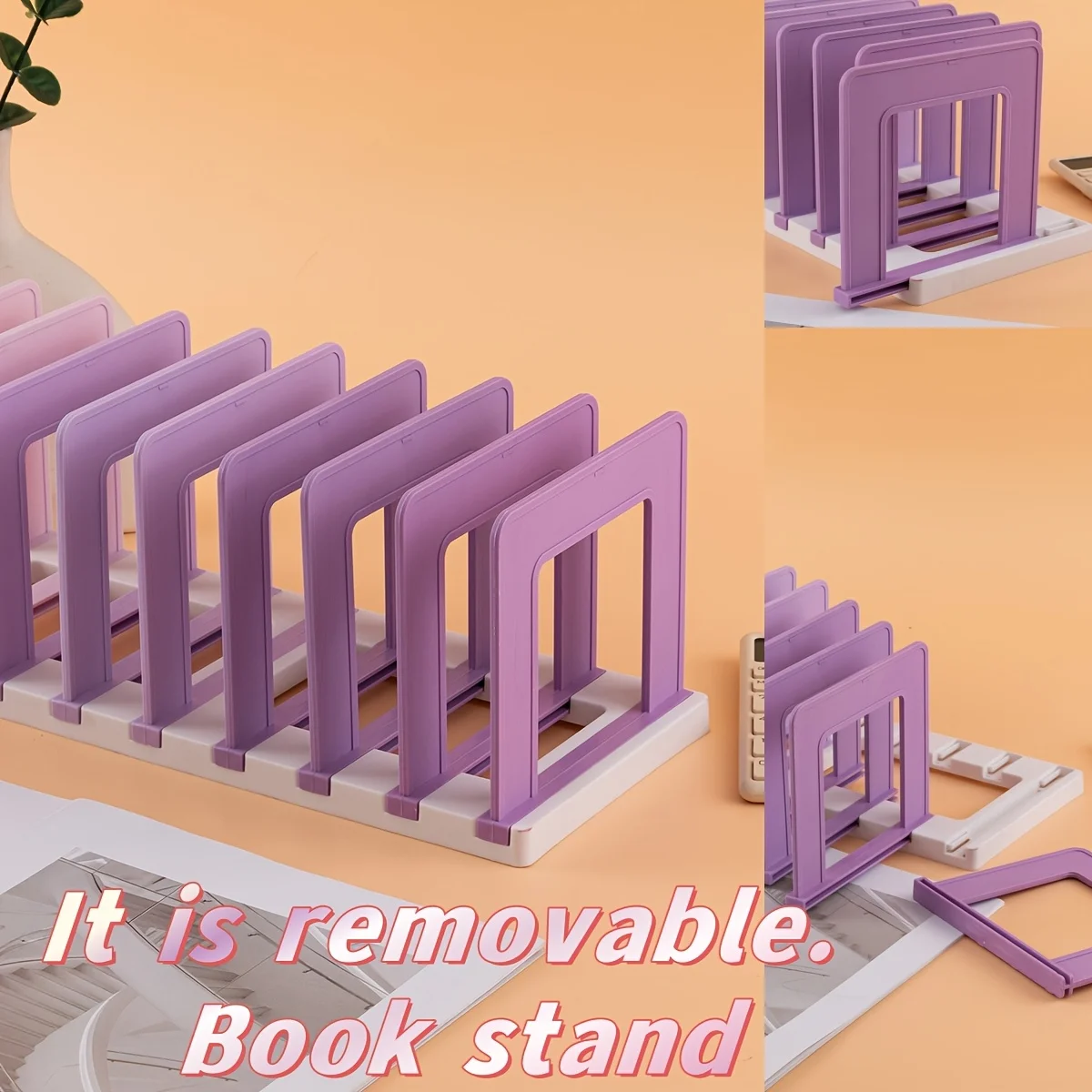 Adjustable PP Bookends Organizer, Multi-Compartment Desk Book Holder, Removable Modular Storage Rack for Office and Home