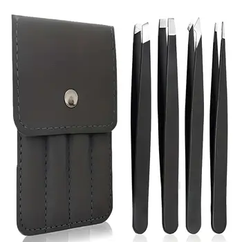 Set di 4 pinzette: pinzette professionali in acciaio inossidabile per uomini e donne, pinzette per sopracciglia di precisione per peli del viso, mento, 1
