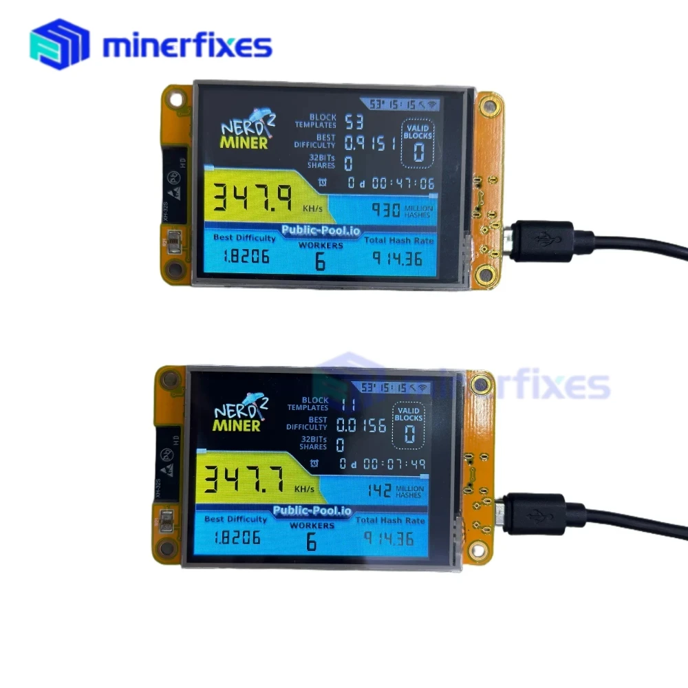 Crypto Bitcoin Miner NerdMiner V2 2.8 inch 350kh/s BTC Solo Lottery Mining Machine