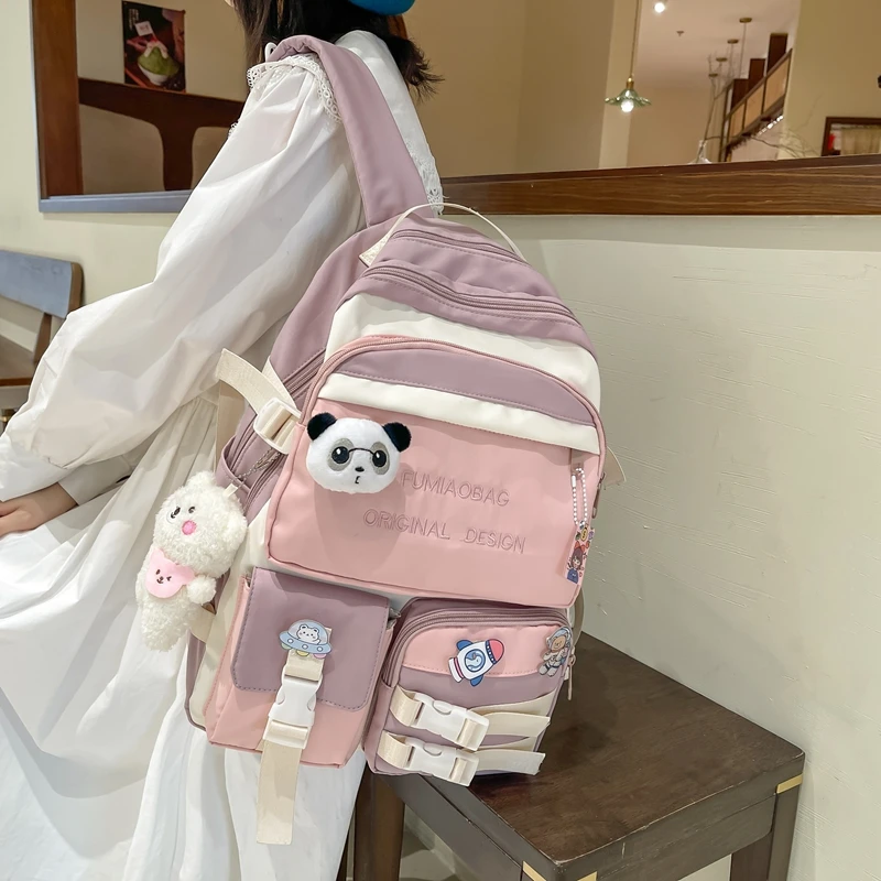 New Girl Nylon Travel School Bag Kawaii Lady Badge Student Backpack Trendy Female College Backpack Fashion Women Laptop Book Bag