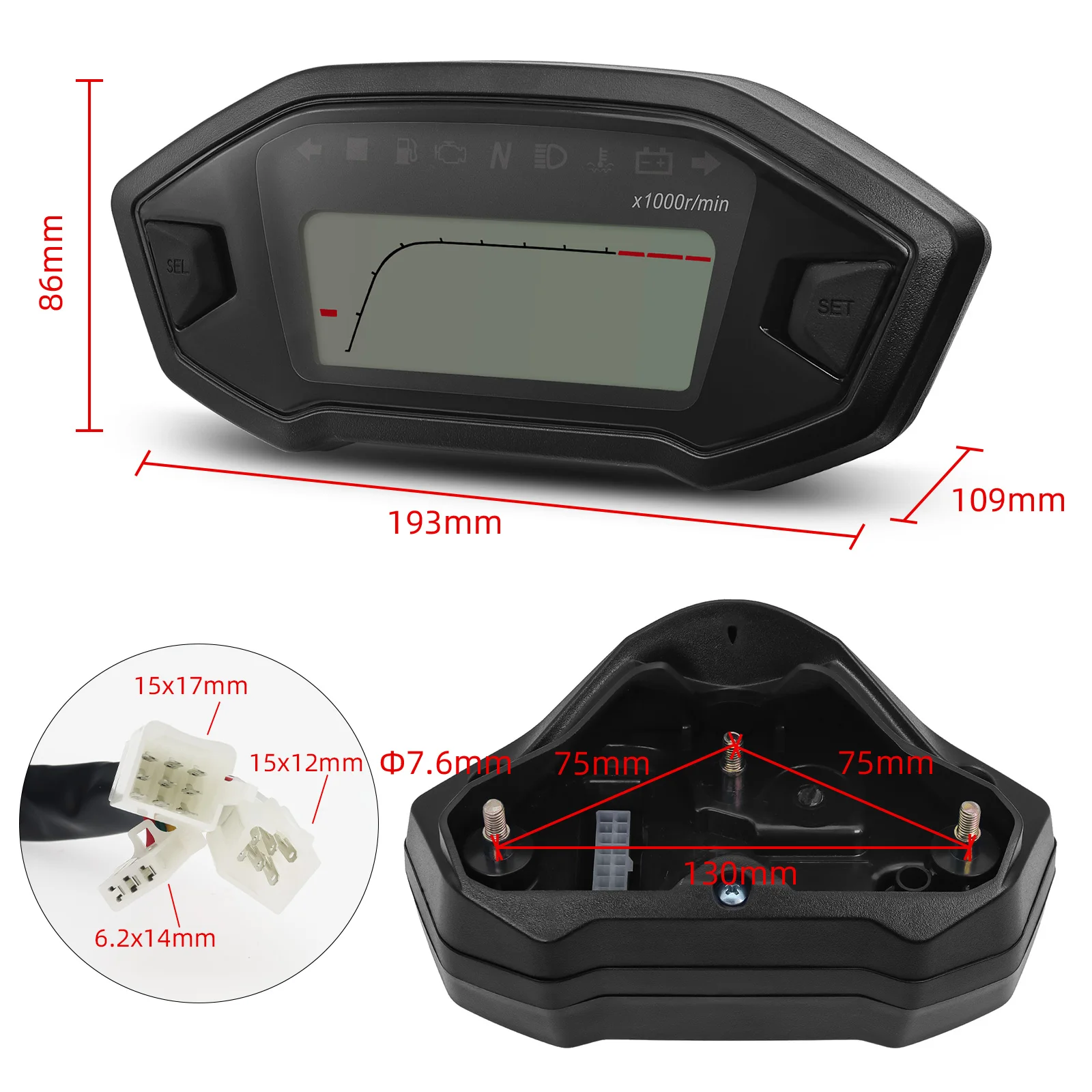 2023 Recém 7 Cores Velocímetro Digital Moto Painel 10000RPM Motocicleta Display LCD Odômetro Tacômetro para 1,2,4 Cilindro