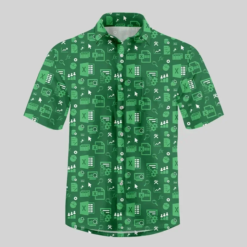 Fun Excel Spreadsheet 3D Print Sport Quick-dry Men Women Shirts Casual Vacation Button Design Creative Y2K Work Short Sleeve Top