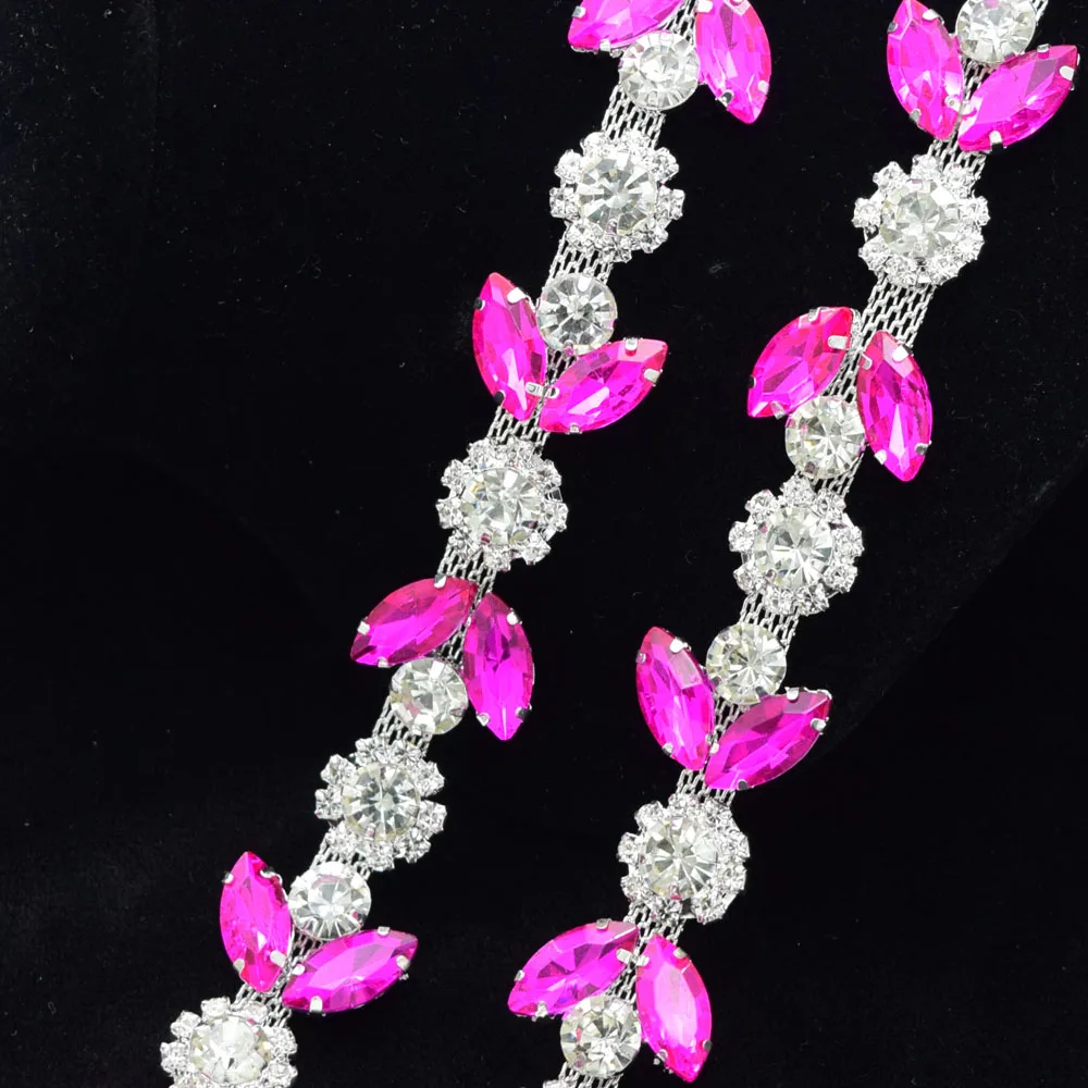 Description Picture 5 of item1 yard leaf rhinestone chain Silver plated shiny sewing ribbon Crystal metal decorative applique for wedding necklace accessorie