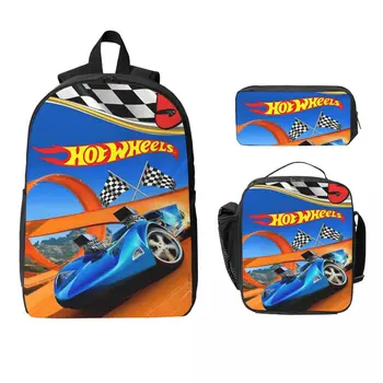 3Pcs Hot-Wheels game School bags Set for Boy Girl Pencil Boxes Backpack Sets with Lunch Box For School Students Daypack 1