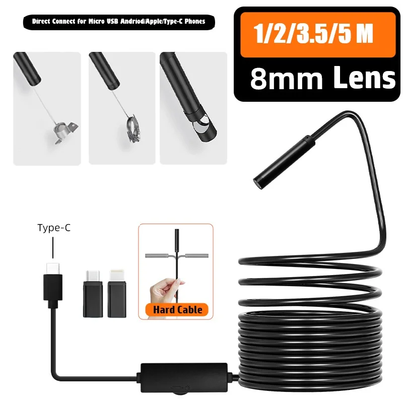 타입-C 8mm 내시경 카메라 1m 2m 3.5m 5m 자동차 시나리오용 내시경 카메라 6개의 LED 조명 포함 자동차 엔진에 이상적