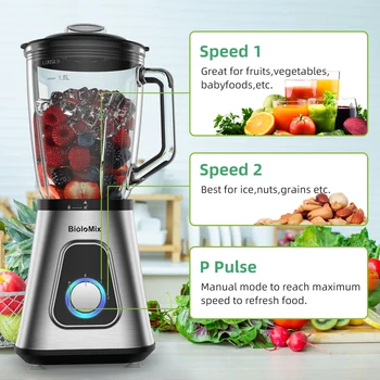 BioloMix 1300W Smoothie Blender with 1.5L Glass Jar, Personal Blenders Combo for Frozen Fruit Drinks,  Sauces 2
