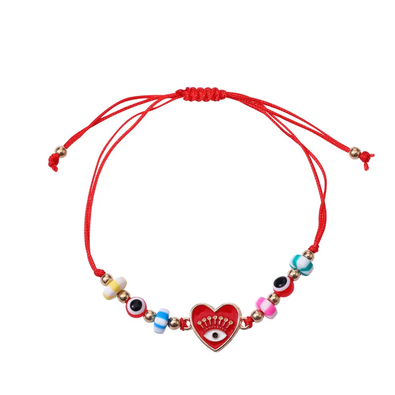 12Pcs/lot Enamel Eyes Heart Charm Braided Bracelet Set Eyes Resin Beaded for Women Girl Adjustable Rope Bracelet Jewelry Gifts