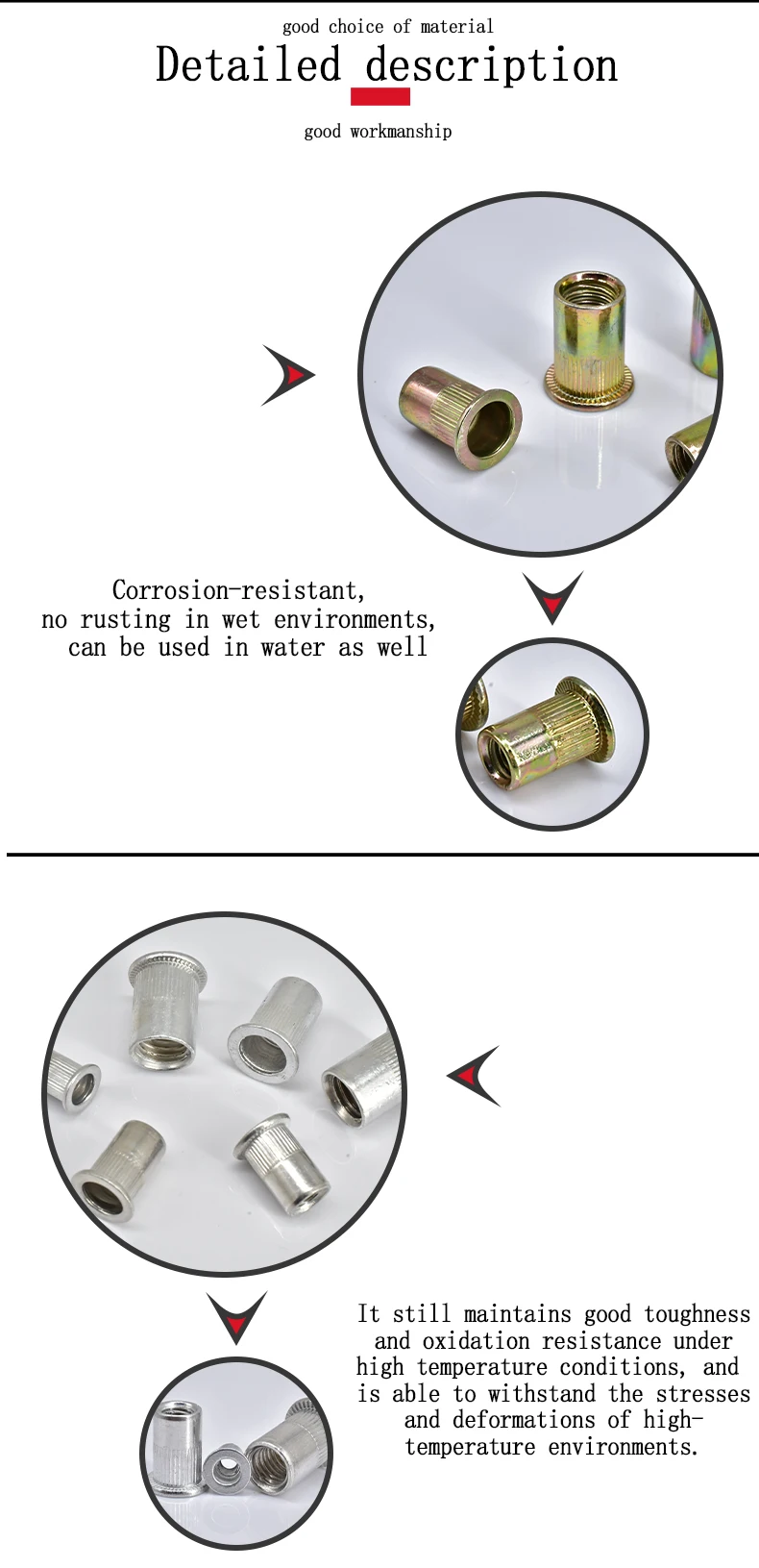 Description Picture 4 of itemM3 M4 M5 M6 M8 M10 304 Stainless/Carbon Steel/Zinc Pop Rivet Nut Flat Head Threaded Nuts Metal Aluminum Alloy Flange Rivet Nuts