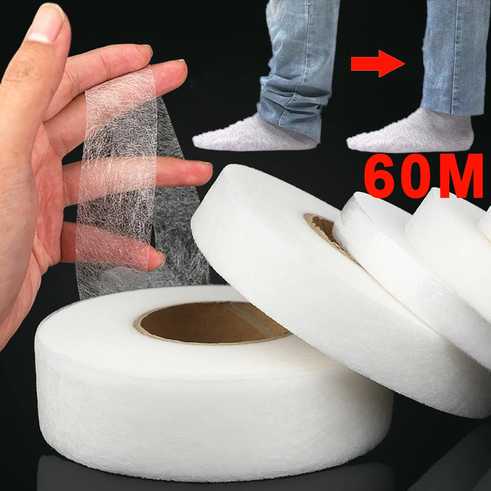 Description Picture 3 of item60M Double-sided Non-woven Interlining Adhesive Tape Iron On Hem Tape Edge Shorten Repair Pants For Hats Clothes DIY Sewing Tool
