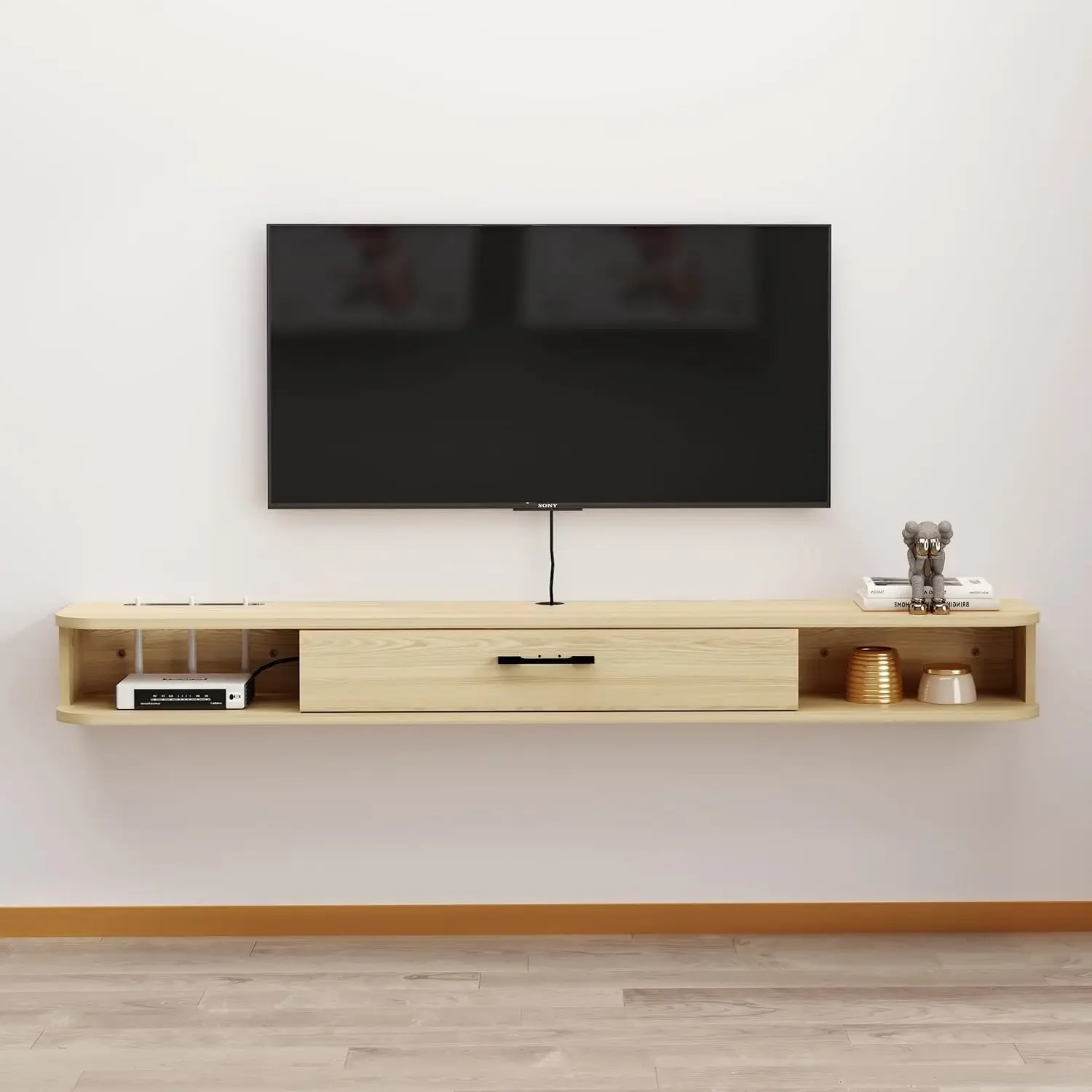 

Floating TV Unit, 79'' Wall Mounted TV Cabinet, Modern Entertainment Media Console Center Large Storage TV Bench