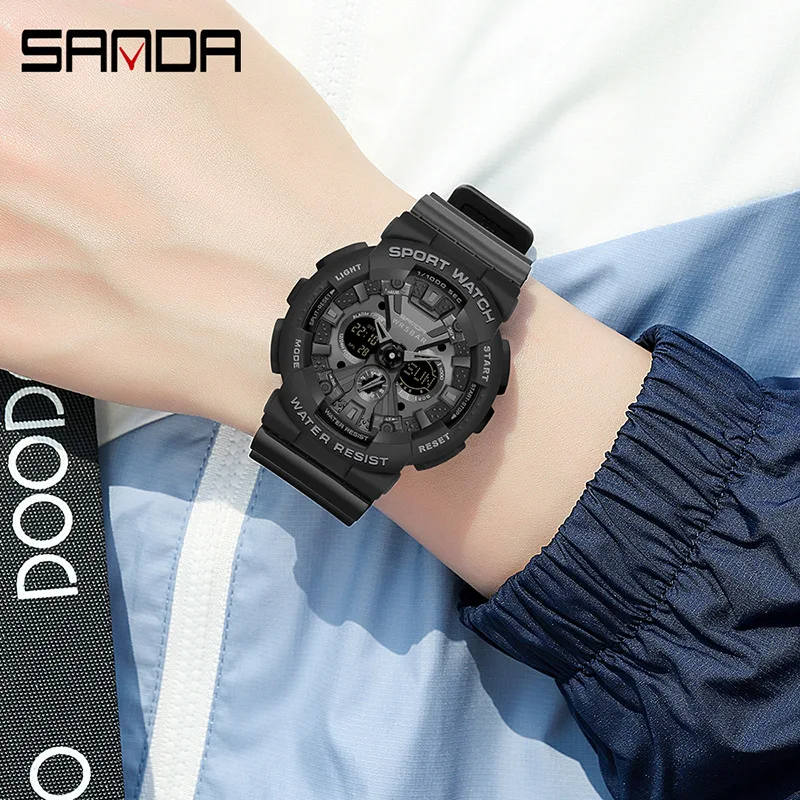 Sanda Electronic Sports Ver 6068zsk Estudante do Ensino Médio Tendência da Personalidade Relógio Duplo Temperamento - Image 3