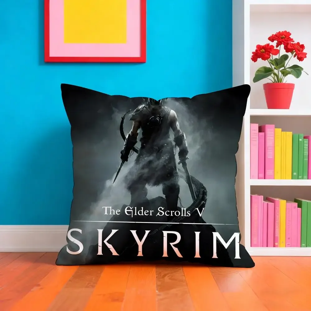 The Elder S-scroll V Skyrim 베개 커버 쿠션 커버 부드럽고 세탁이 쉬운 베개 커버 ? 소파, 침대, 여행 및 사무실에서 다용도로 사용 가능