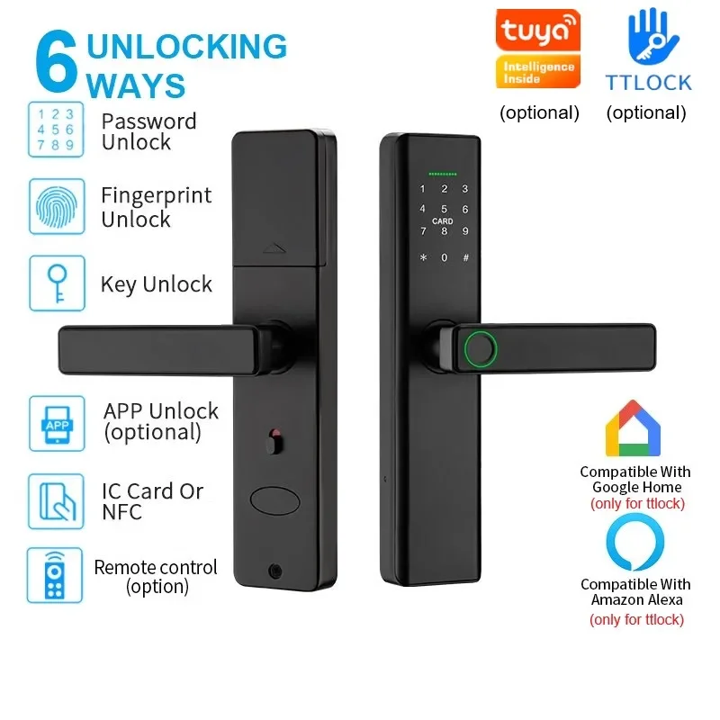 

Tuya WIFI Door Lock Black Smart Electronic TTlcok Lock Fingerprint Password IC Card NFC APP Key Remote Unlock Work Remotely