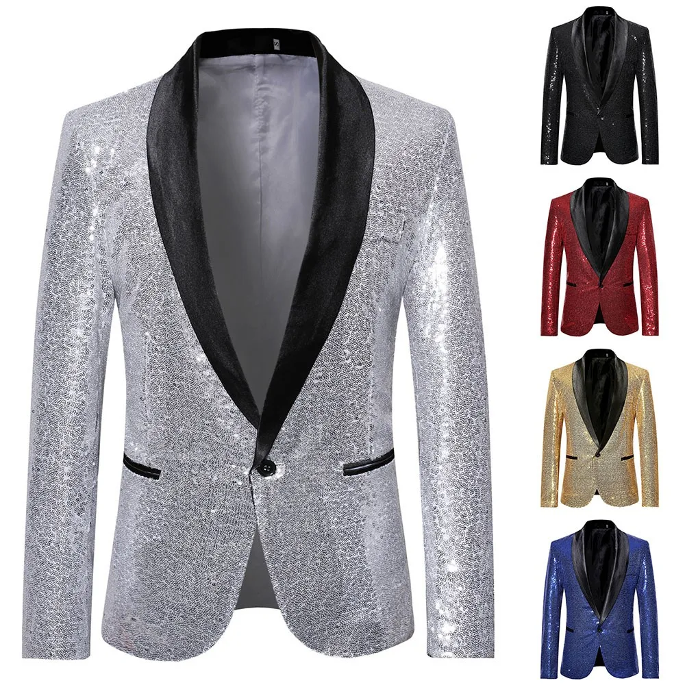Brand New Coat Jacket Party Polyester Suit Coat Bling Formal Wear Gentleman Glitter M/L/XL/2XL Party Performance