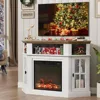 Fireplace Corner TV Stand, Entertainment Center with 18" Fireplace, TV Console Table with Glass Door Storage Cabinet (White) 1