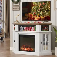 Fireplace Corner TV Stand, Entertainment Center with 18" Fireplace, TV Console Table with Glass Door Storage Cabinet (White) 1
