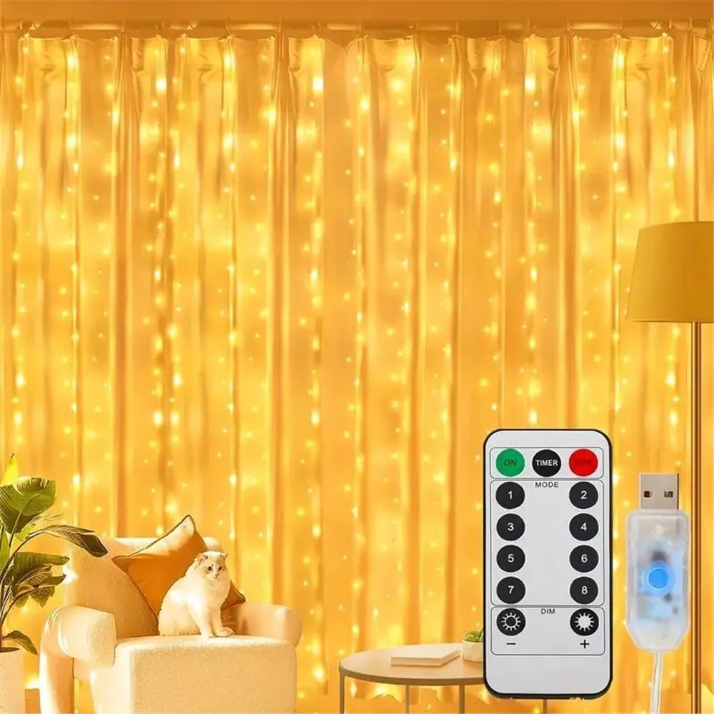 thumbnail image 1 of Guirnalda de luces LED USB de 3/4/6 m para cortina de hadas para Año Nuevo 2025, Navidad, boda, cumpleaños, dormitorio, Ramadán, decoración del hogar, 1 of 5