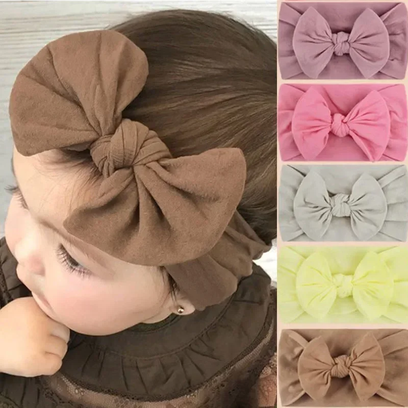 Solid Cable Bow Baby Headband  Girls Elastic Knit Children Baby Bows Soft Nylon Kids Headwear Hair Accessorie Bandana