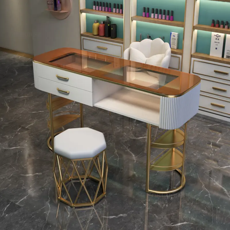 

Italian Light Luxury Tables Salon Nordic Wrought Iron Single Ins Manicure Nail Tables Tempered Glass Schminktisch Furniture YX