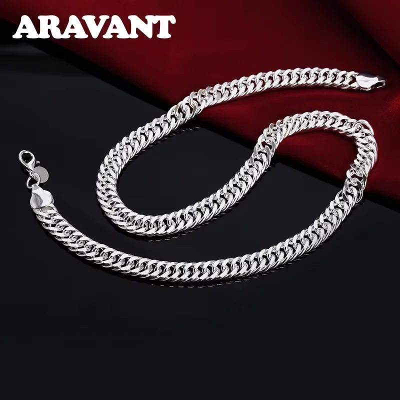 Aravant 925 Sterling Silber 6MM 7MM 10MM Ketten-Halsketten-Armband-Set für Männer und Frauen, modischer Hochzeitsschmuck – Detail 3