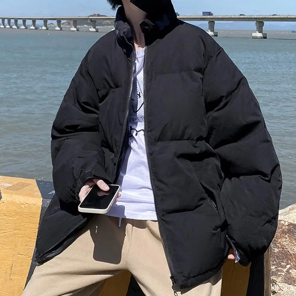 

Wind-resistant Outer Layer Thickened Padded Winter Men's Jacket with Neck Protection Windproof Zipper Closure Cold for Long