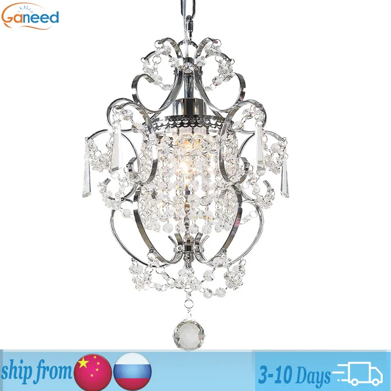 

Ganeed Crystal Mini Chandelier Small Hanging Lamp Chrome Ceiling Light Pendant Dining Kitchen Room Bedroom Coffee Shop Indoor