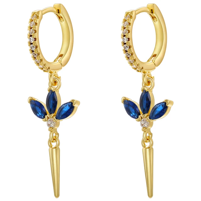 ZHUKOU gold color Flower drop earrings Korean temperament Long dangle Earrings for women small hoop earrings wholesale VE891 3