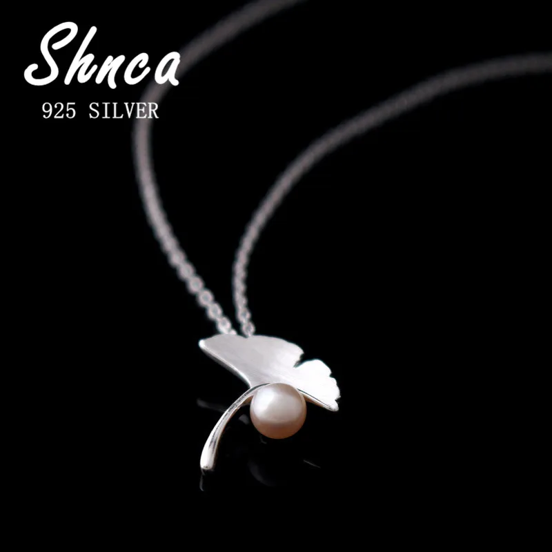 

Hot Sale 925 Sterling Silver Pearl Ginkgo Biloba Leaves Clavicle Chain Necklaces For Women Girl XN205