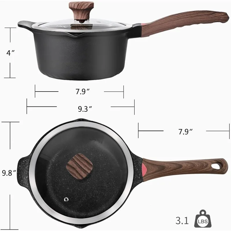 Nonstick Stockpot With Lid 4 Quart,Saucepan with Stay Cool Handle,Deep Kitchen Cooking Pot Induction Stock Pots, Dishwasher Safe 6