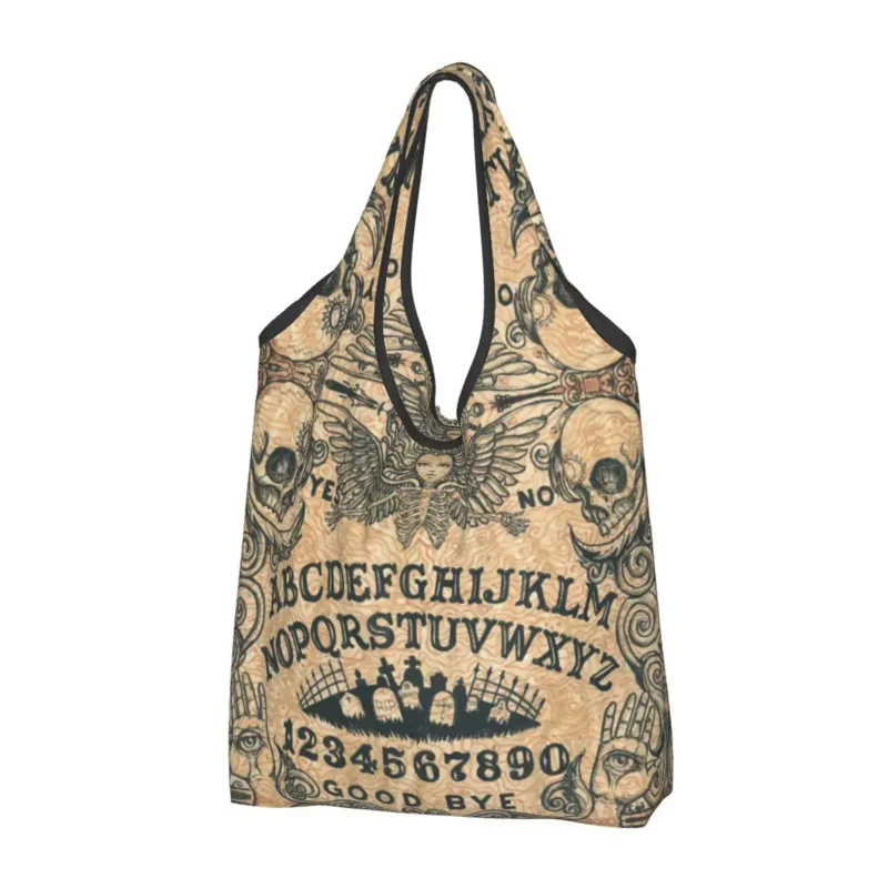 

Recycling Halloween Witchcraft Ouija Board Shopping Women Tote Bag Portable Occult Skull Witch Groceries Shopper Bags