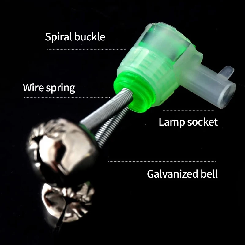 5/10pcs Rod Tip Clamp Fishing Pole Alarm Pole Fish Bite Lure Alarm Alert Twin Bell Ring Clip Green Bell Fishing Tools Accessory