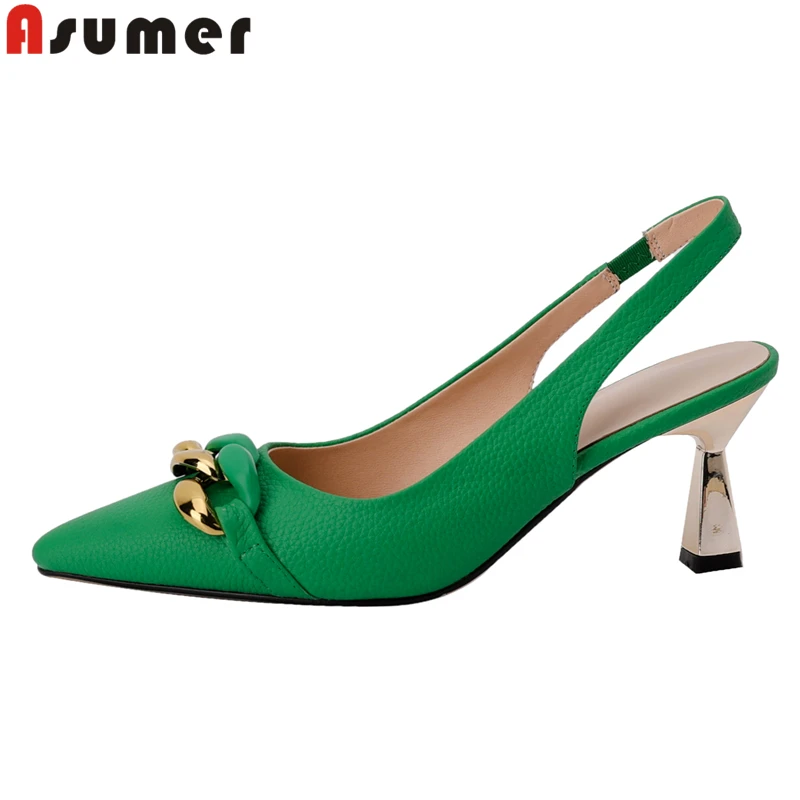 

ASUMER Big Size 34-46 New Slingbacks Women Shoes Cow Leather High Heels Fashion Sandals Female Summer Party Dress Shoes