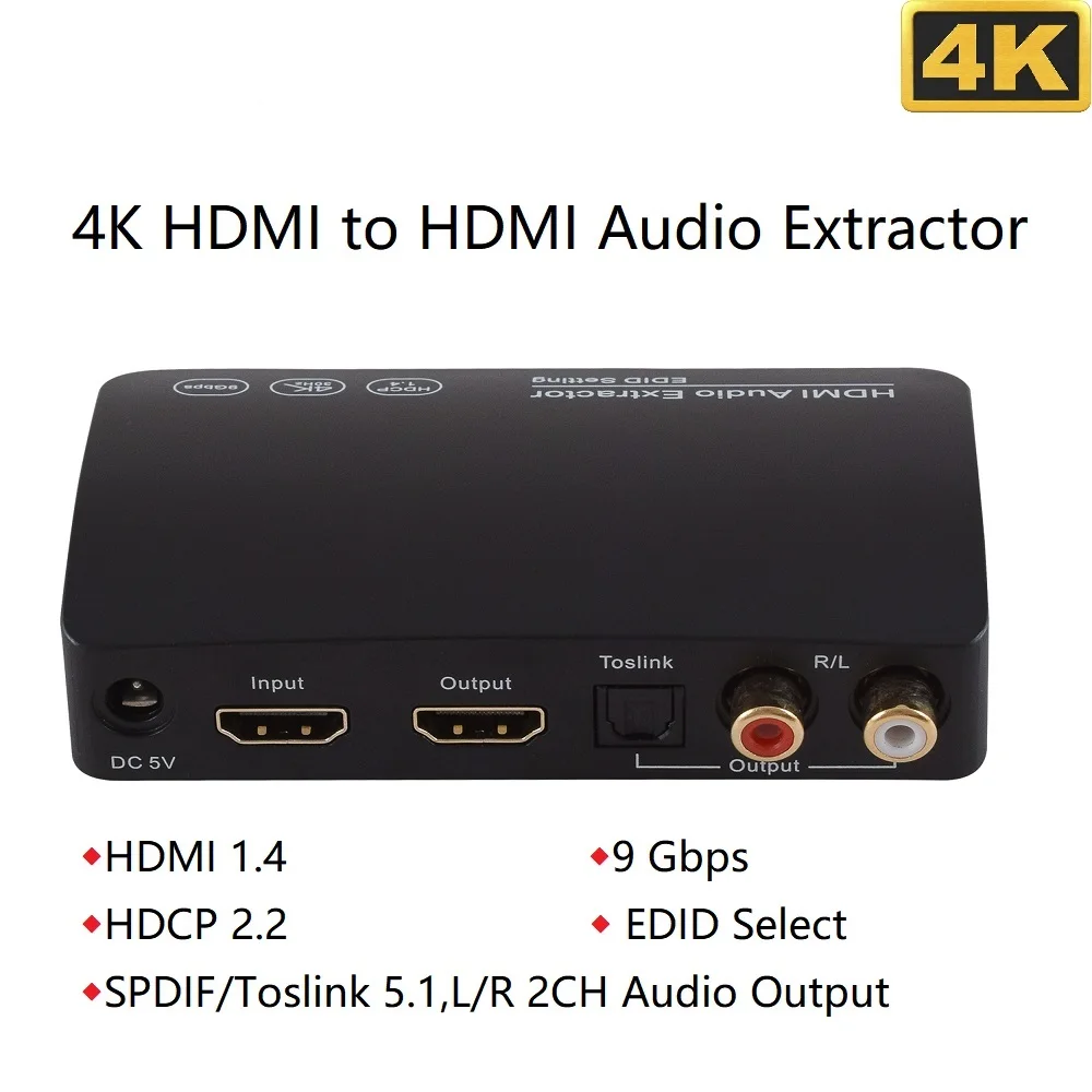 Estrattore Audio Hdmi 4K Hdmi A Hdmi Spdif Toslink Dts5.1 L/R Uscita Audio 2Ch Impostazione Edid Per Proiettore Apple Tv Switch Ps4 Tv