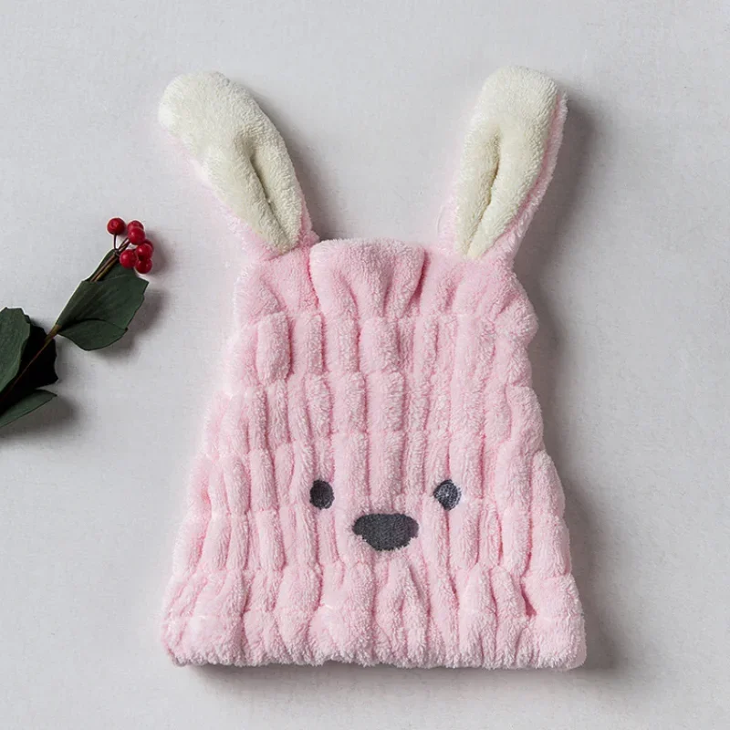 Long Ears Rabbit Hats Thick Coral Fleece Hair Drying Caps for Kids Shower Strong Absorbing Bathroom Supplies