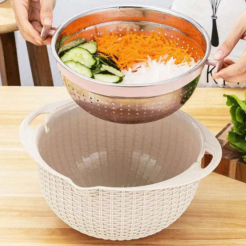 Multifunctional Colander Bowl Vegetable Slicer Grater Drain Basket Stainless Steel Rotating Strainer Bowl set Kitchen Gadgets - Image 4