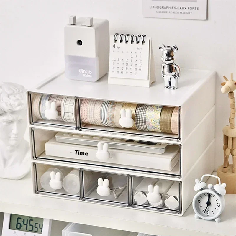 INS Desktop Stationery Storage Box Transparent Acrylic Drawer Type Pen Holder Cabinet Student Hand Account Storage Organiser 3