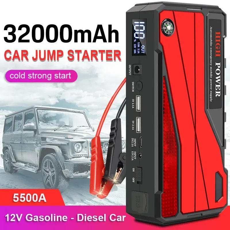 Portable Car Engine Jump Starter 32000mAh Battery Power Supply Outdoor Emergency Start Battery Booster Charger For 12V Vehicle