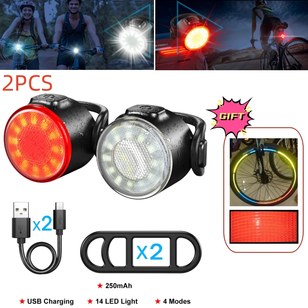 

Передняя и задняя фонарь для велосипеда, USB зарядка, фонарь для горного велосипеда, белый/красный цвет, безопасность дорожного велосипеда, фонарь, детали для горного велосипеда