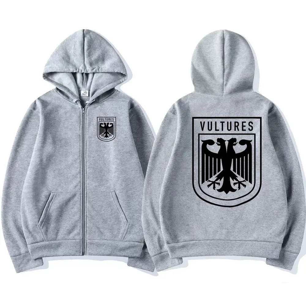 Rapper Kanye West Vultures Album Graphic Print Zipper Hoodie Men Women Hip Hop Oversized Zip Up Jacket Men's Casual Sweatshirts