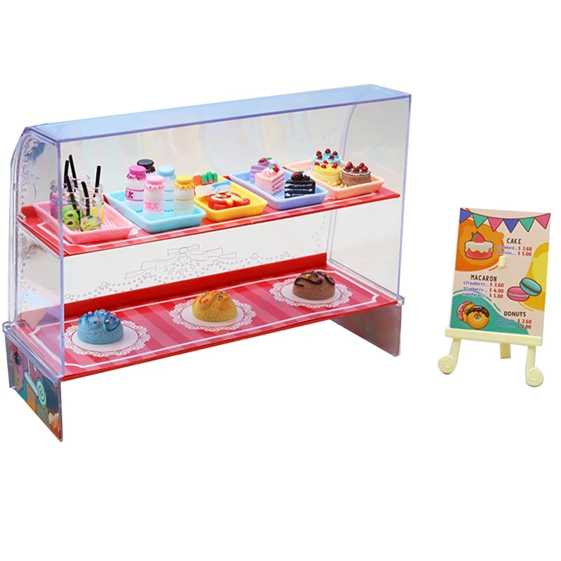 

2023 Hot-1:18 Mini Simulation Mini Cake Cabinet Set Dessert Shop Decoration Dollhouse Children Play House Toys