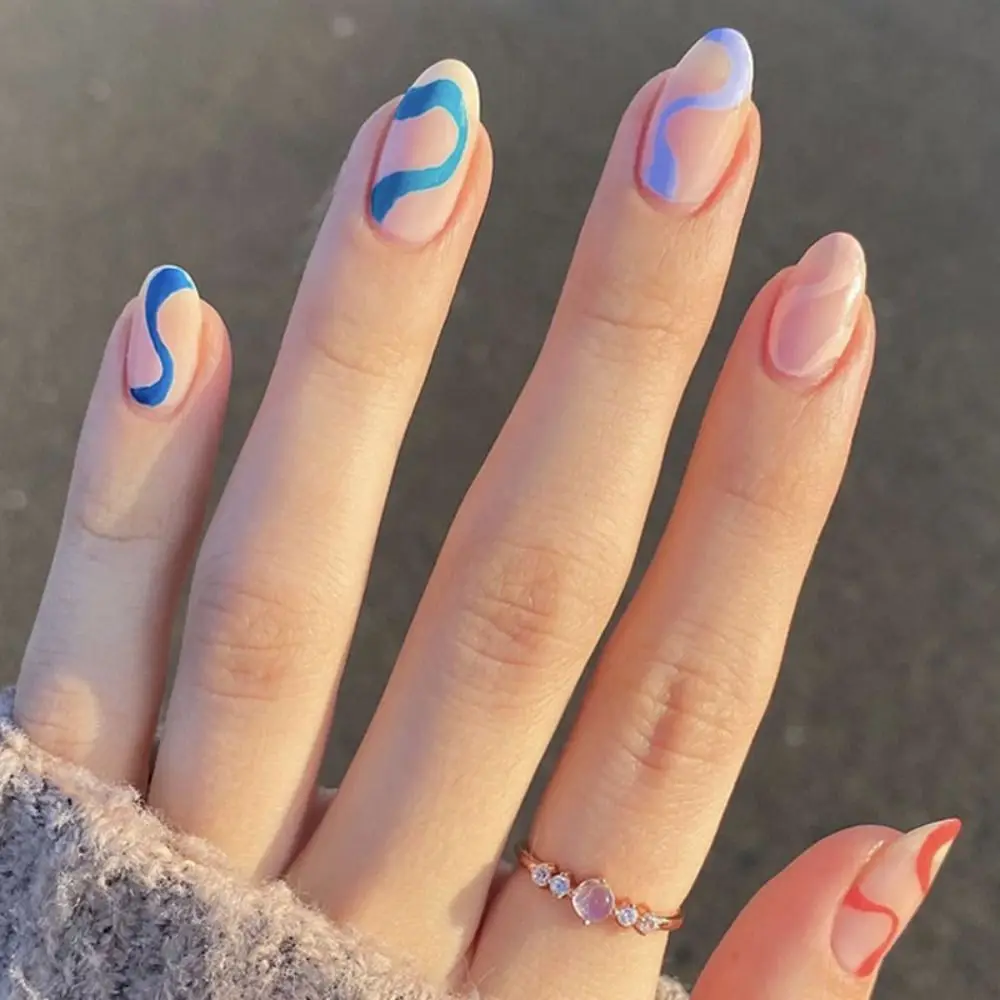 

24Pcs False Nails Short Round Head Full Cover Nail Tips Detachable Fake Nails Press on Nails Manicure